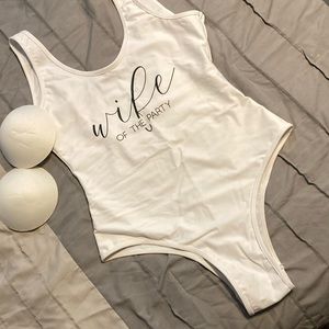 Bride one piece swimsuit.